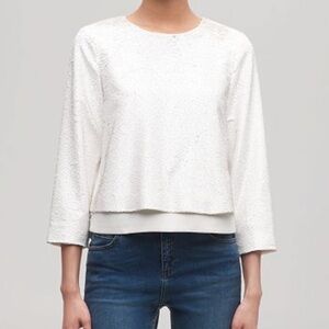 Whistles Sequin White Top Blouse 3/4 Sleeves Women’s Size 0 XS